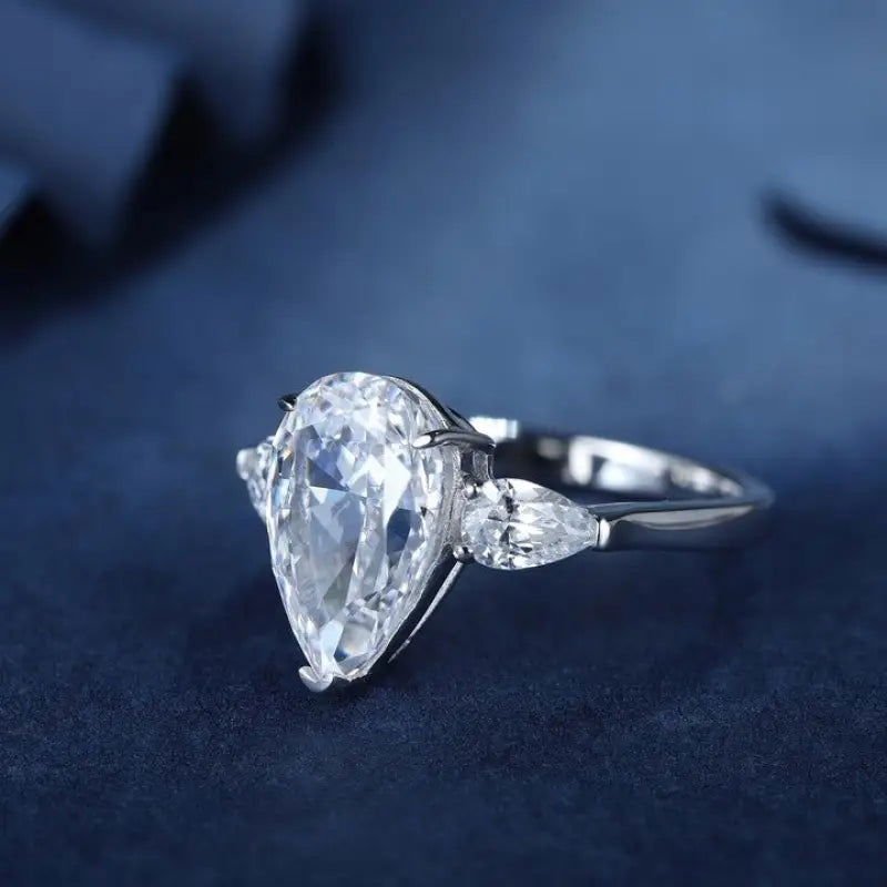 3 Ct Pear Shape Lab Diamond Three-Stone Engagement Ring - LGG Jewelry