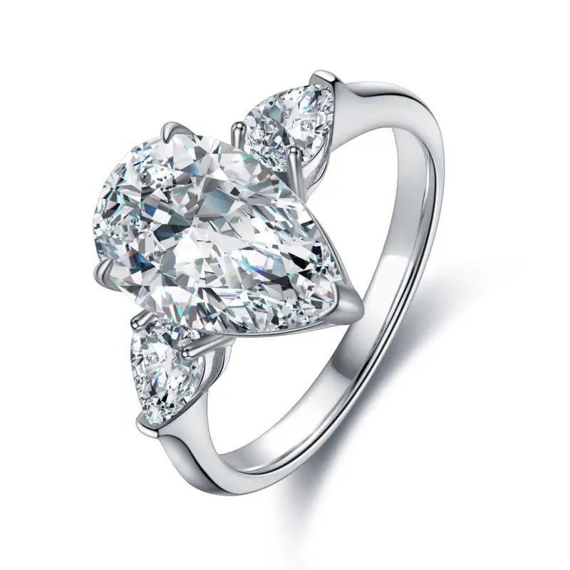 3 Ct Pear Shape Lab Diamond Three-Stone Engagement Ring - LGG Jewelry