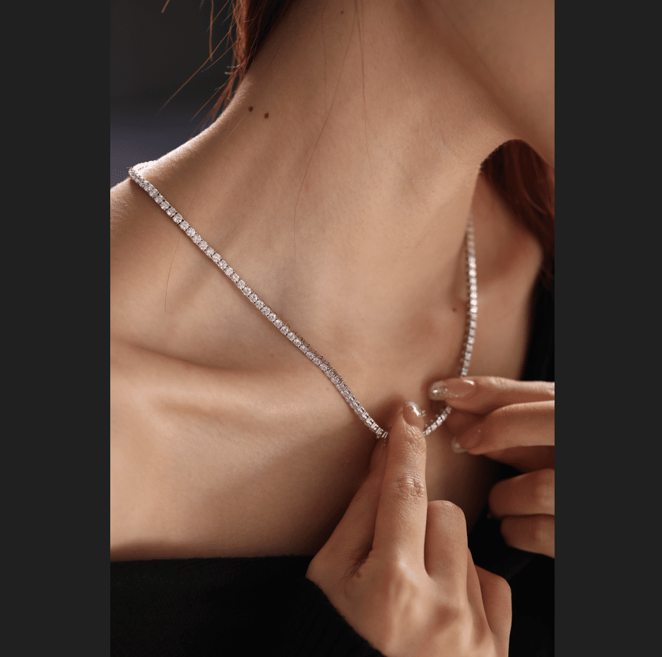 3.1mm Round Cut Lab Diamond 4 Prong Basket Tennis Necklace Everyday Essential - FIORESE JEWELRY