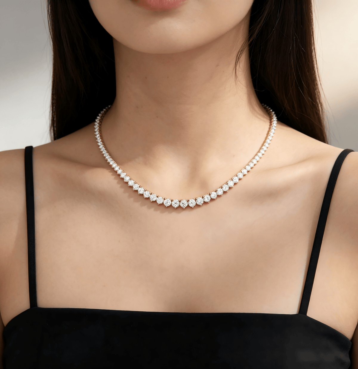 3MM 3-Prong Lab Grown Diamond Tennis Necklace 14K Gold - LGG Jewelry