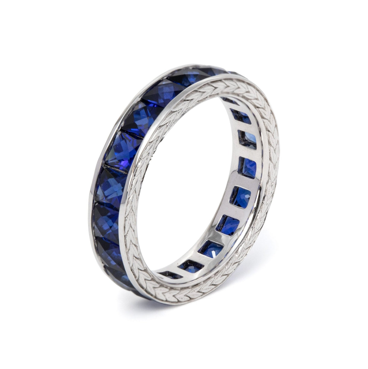 3mm Princess Cut Lab Sapphire Channel Setting Eternity Ring - FIORESE JEWELRY