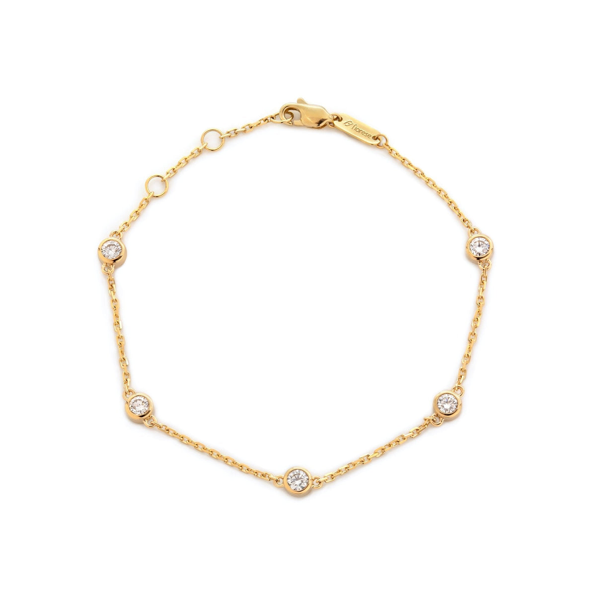 3mm Round Lab Diamond 5 - Stone Bezel - Set Adjustable Station Bracelet - FIORESE JEWELRY