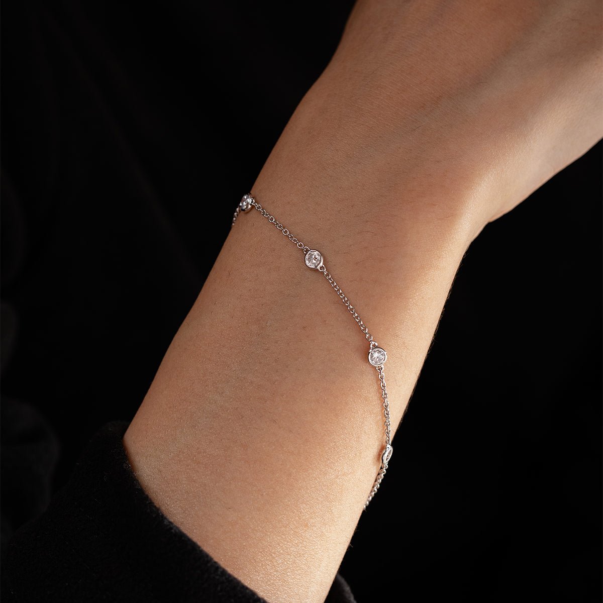 3mm Round Lab Diamond Bezel - Set Station Bracelet - FIORESE JEWELRY