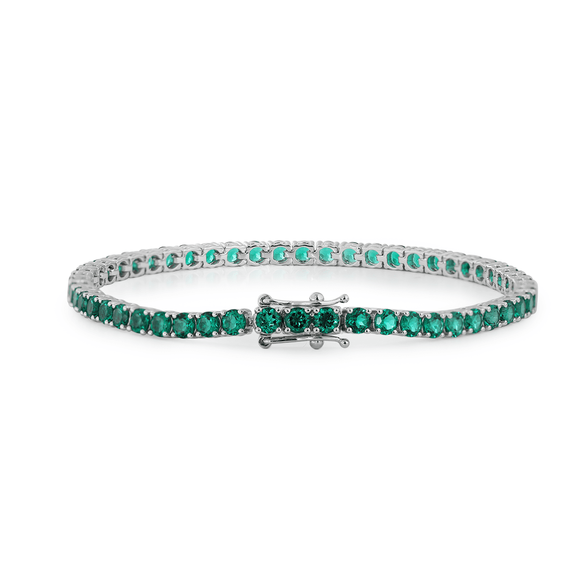 3mm Round Zambian Lab Emerald 4 Prong Basket Tennis Bracelet with Box Clasp and Double Safety - FIORESE JEWELRY