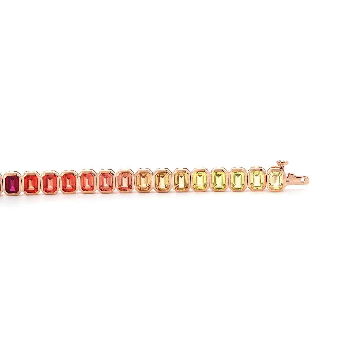 4×3mm Emerald Cut Rainbow - Colored Lab Sapphire Bezel - Set Tennis Bracelet with Box Clasp - FIORESE JEWELRY