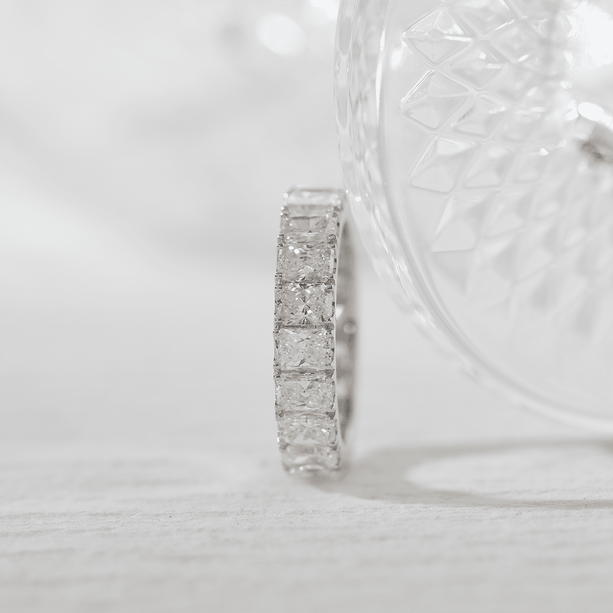 4*3MM Radiant Cut Lab Diamond U Shaped Pave Eternity Band - FIORESE JEWELRY