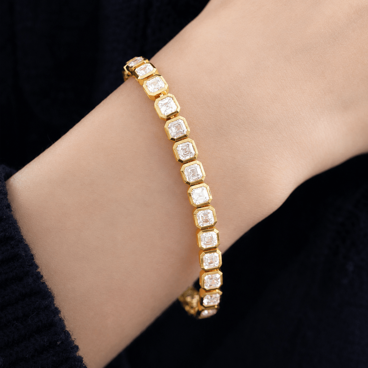 4×4mm Asscher-Cut Lab Diamond Bezel Tennis Bracelet - FIORESE JEWELRY