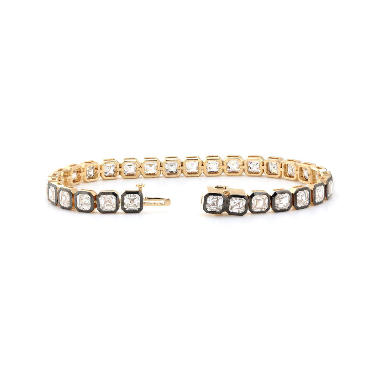 4×4mm Asscher-Cut Lab Diamond Black Rhodium Bezel Tennis Bracelet - FIORESE JEWELRY