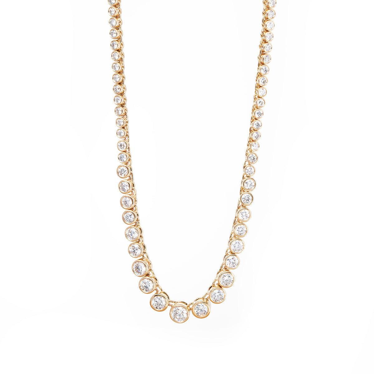5 ct tw Graduated Round Brilliant Lab Diamond Bezel Tennis Necklace - FIORESE JEWELRY