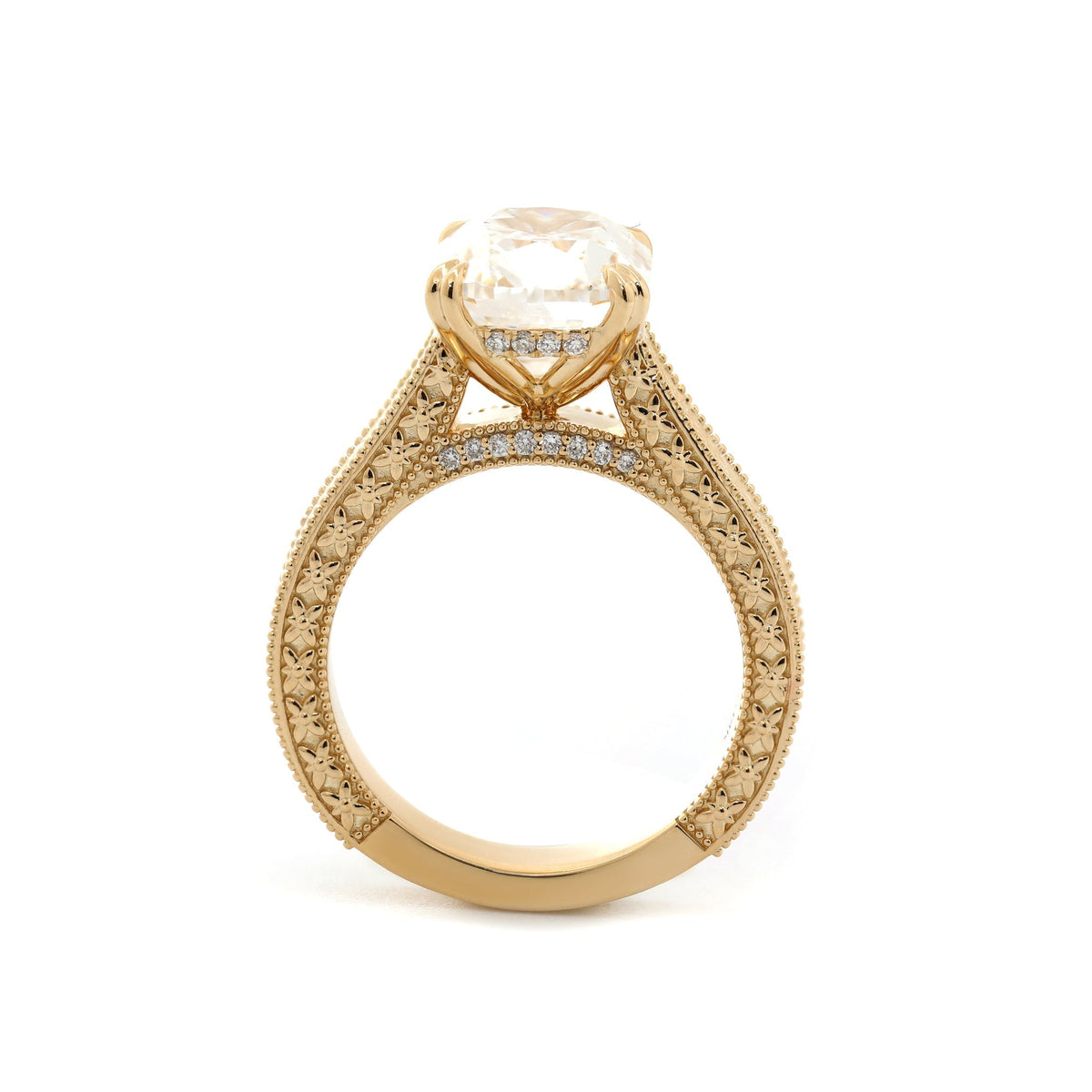 5.42CT Cushion Old Mine Cut Lab Diamond Vintage Hand - Engarved Wide Band Design Ring - FIORESE JEWELRY