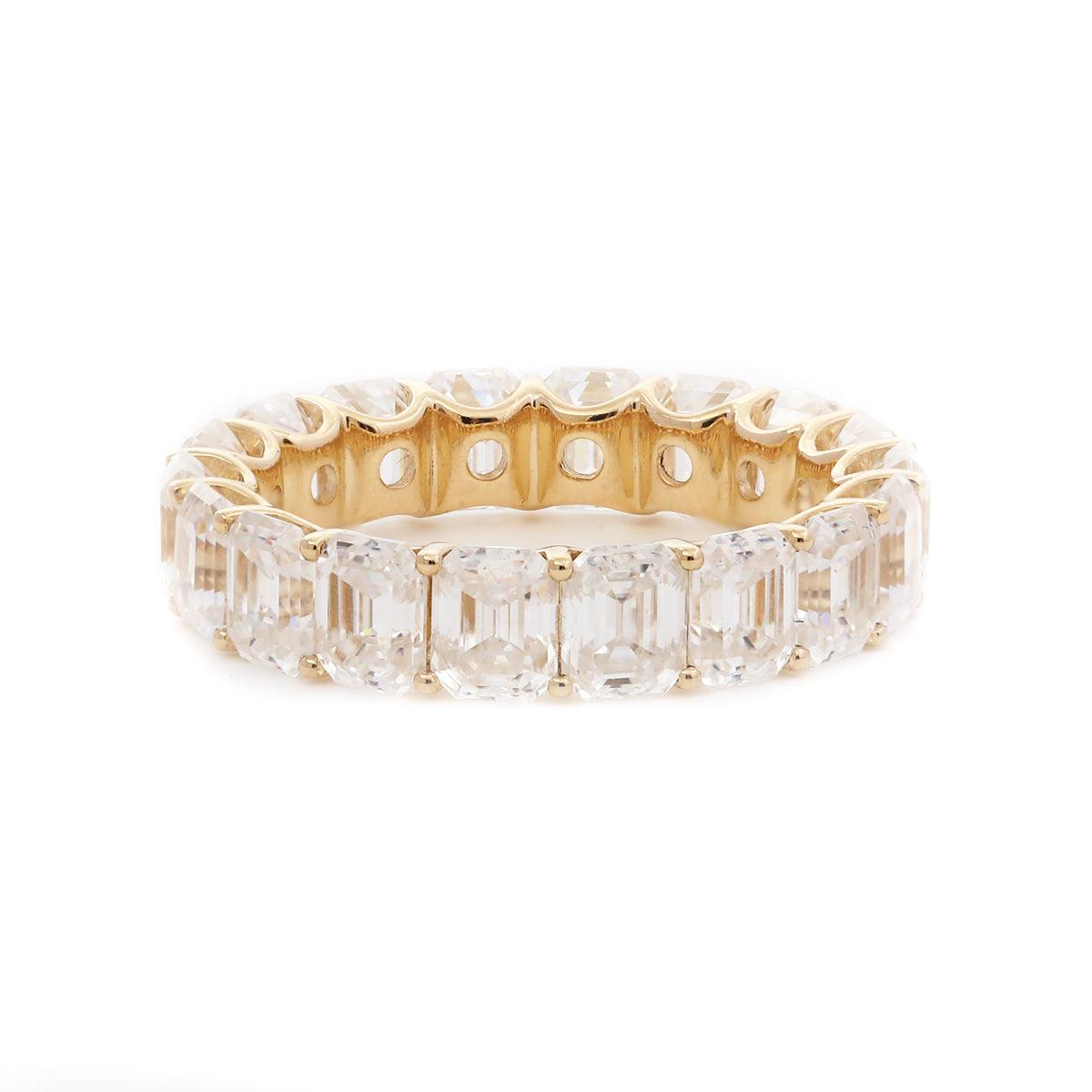 5*4mm Emerald Cut Moissanite Shared Prong U - shaped Pave Eternity Ring - FIORESE JEWELRY