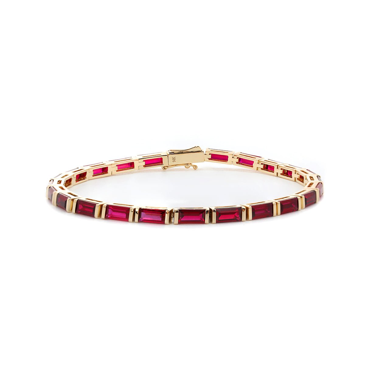 6×3mm Baguette Cut Lab Ruby Half - Bezel Basket Tennis Bracelet - FIORESE JEWELRY