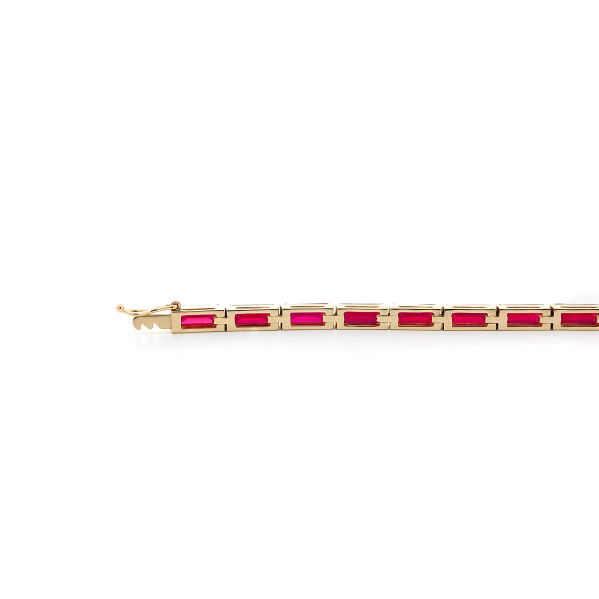6×3mm Baguette Cut Lab Ruby Half - Bezel Basket Tennis Bracelet - FIORESE JEWELRY