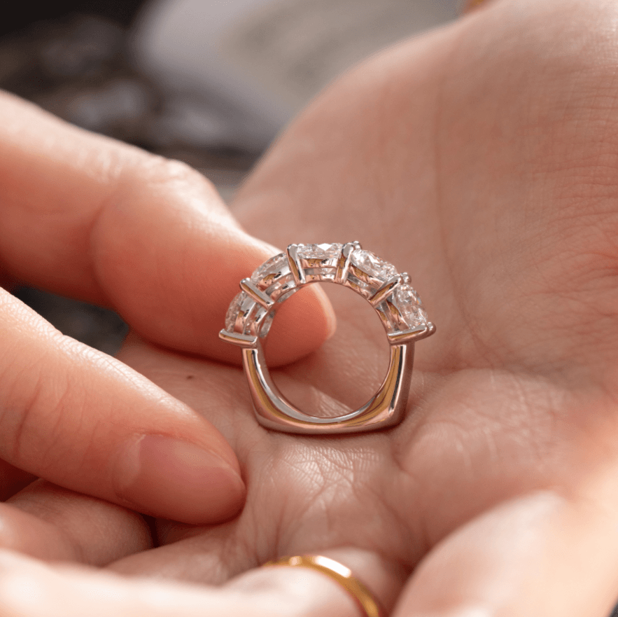 6mm Round Cut Lab Diamond 5 Stone Anniversary Ring with European Shank - FIORESE JEWELRY