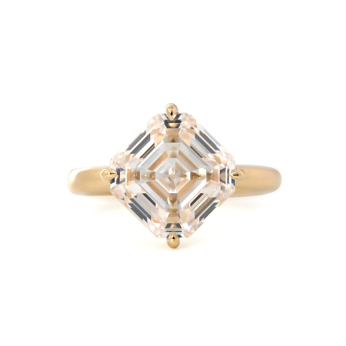 Antique Asscher - Cut Lab Diamond 4 - Claw Solitaire Ring with Floating Head Design - FIORESE JEWELRY
