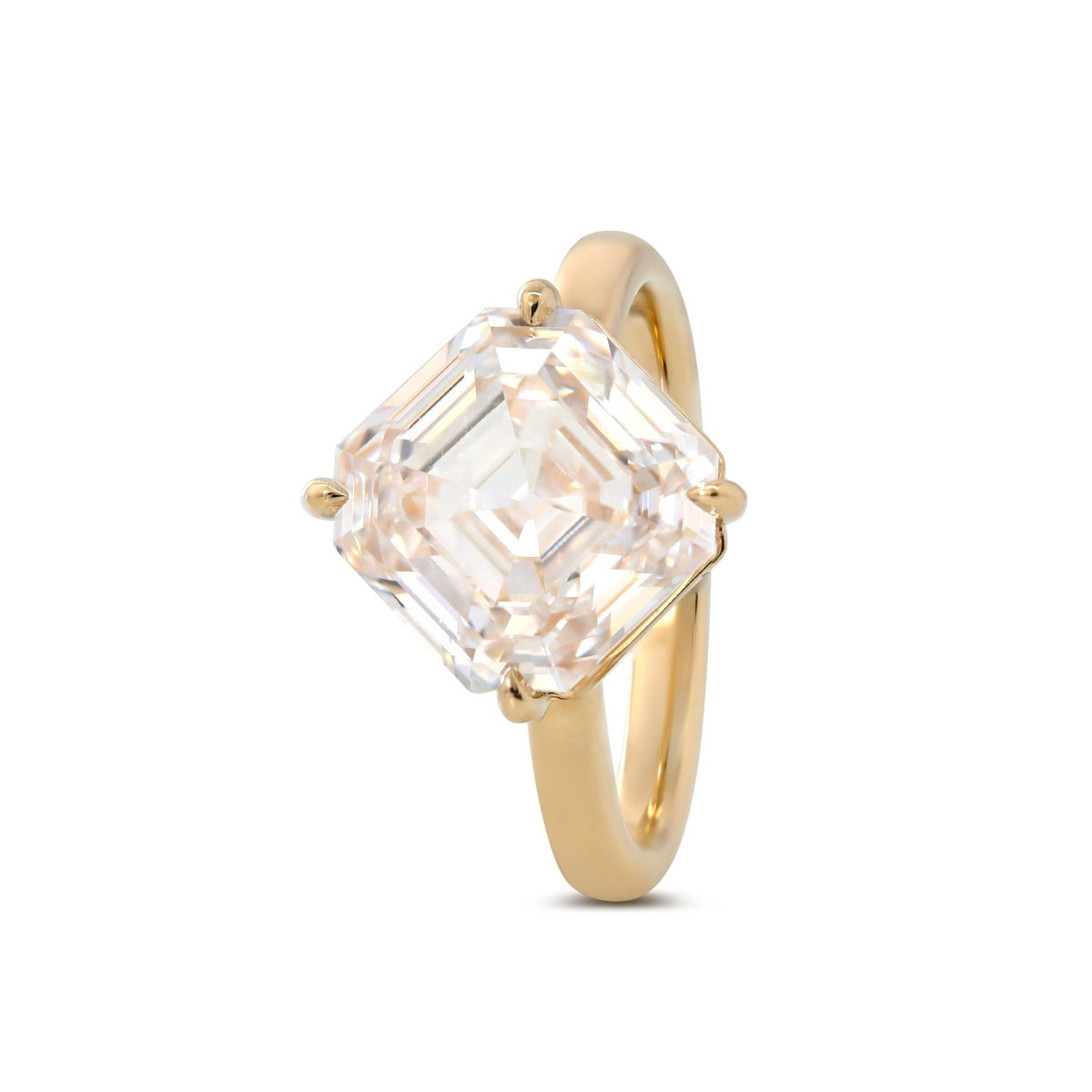 Antique Asscher - Cut Lab Diamond 4 - Claw Solitaire Ring with Floating Head Design - FIORESE JEWELRY