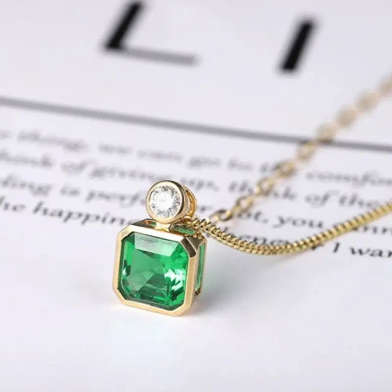 Asscher Cut Columbia Green Lab Emerald Bezel Pendant - LGG Jewelry