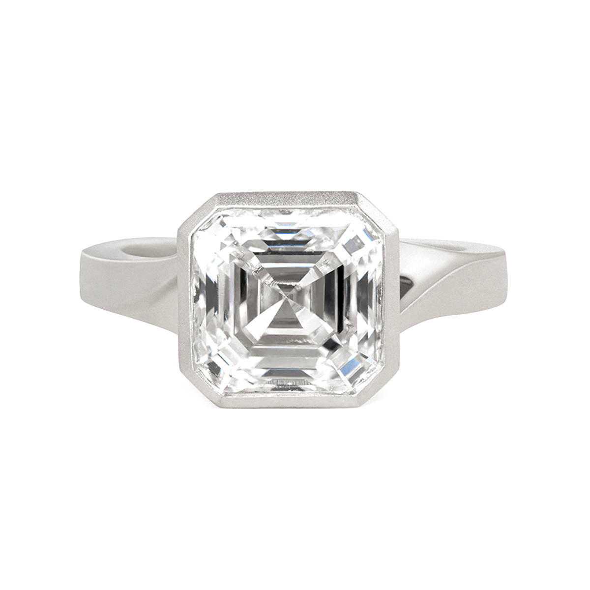 Asscher - Cut Lab Diamond Bezel - Set Matte Solitaire Ring with Dynamic Shank - FIORESE JEWELRY