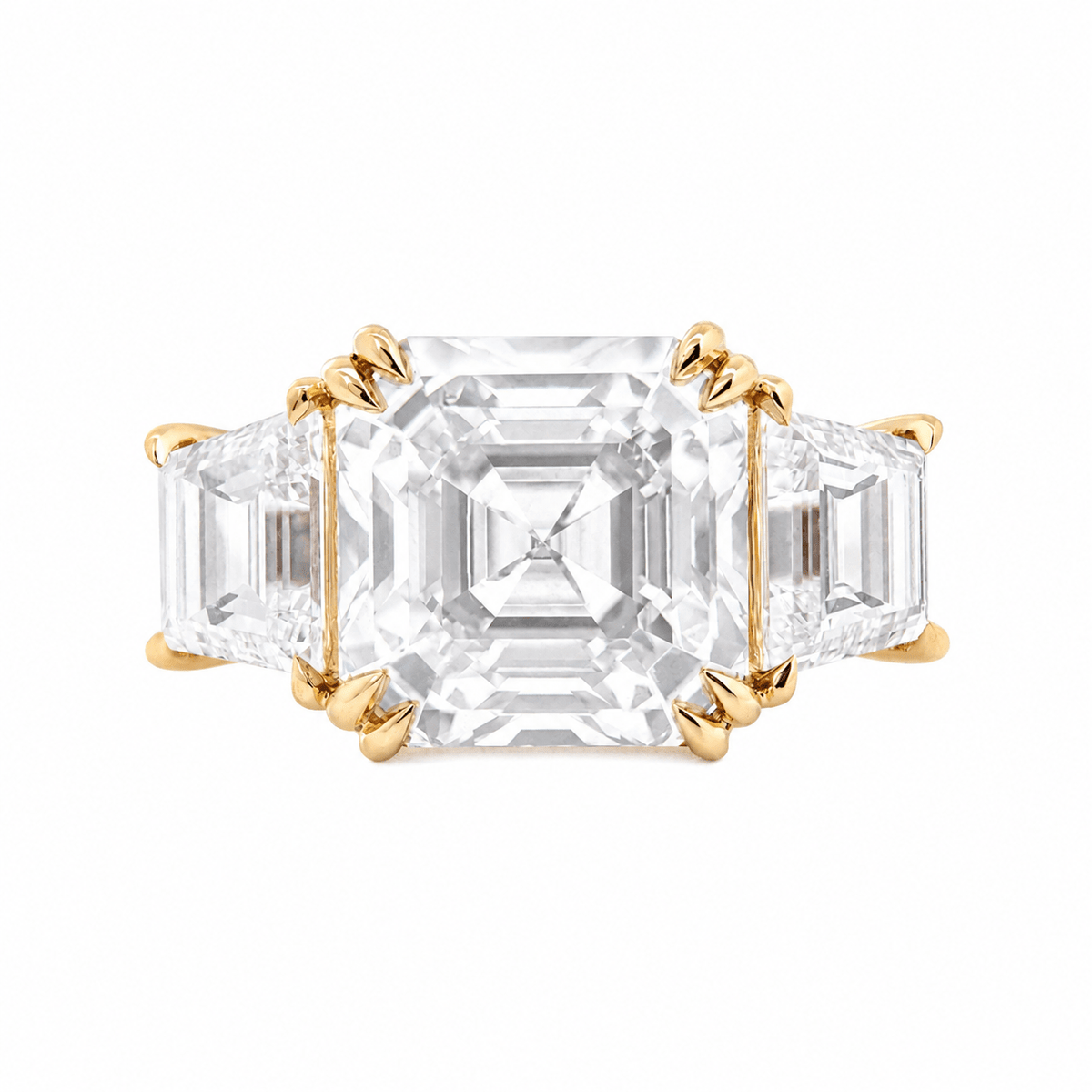 Asscher - Cut Lab Diamond Three - Stone Ring with Trapezoid Side Stones - FIORESE JEWELRY
