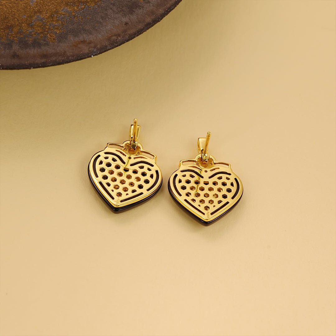 Black Agate Triple Romantic Heart Earrings - LGG Jewelry