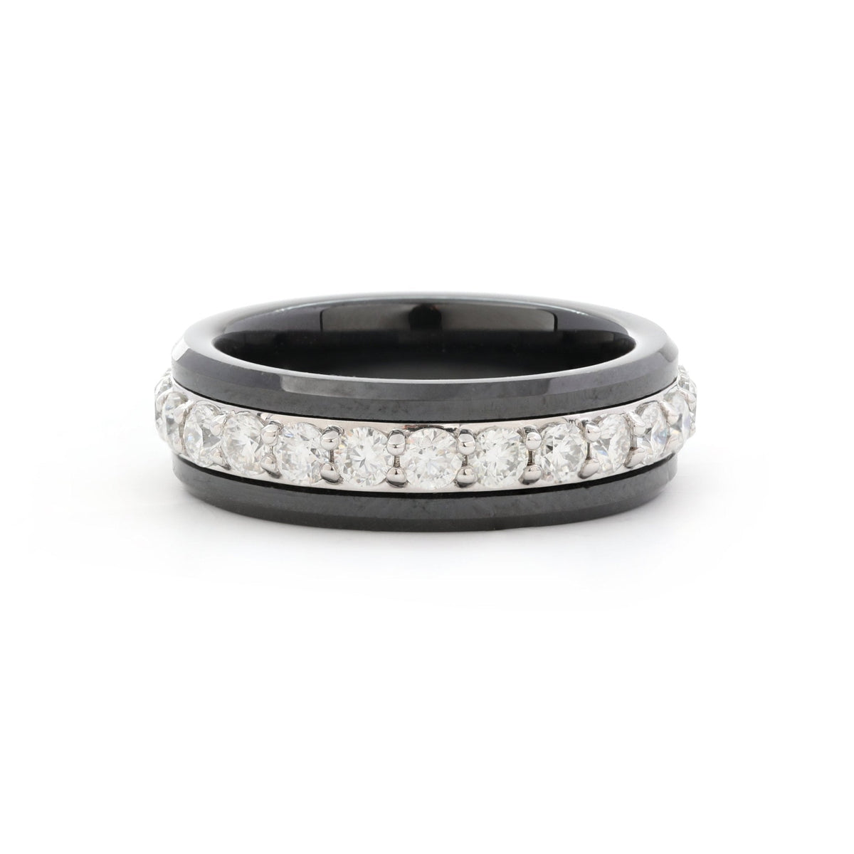 Black Ceramic Round Black Moissanite Fidget Ring - FIORESE JEWELRY