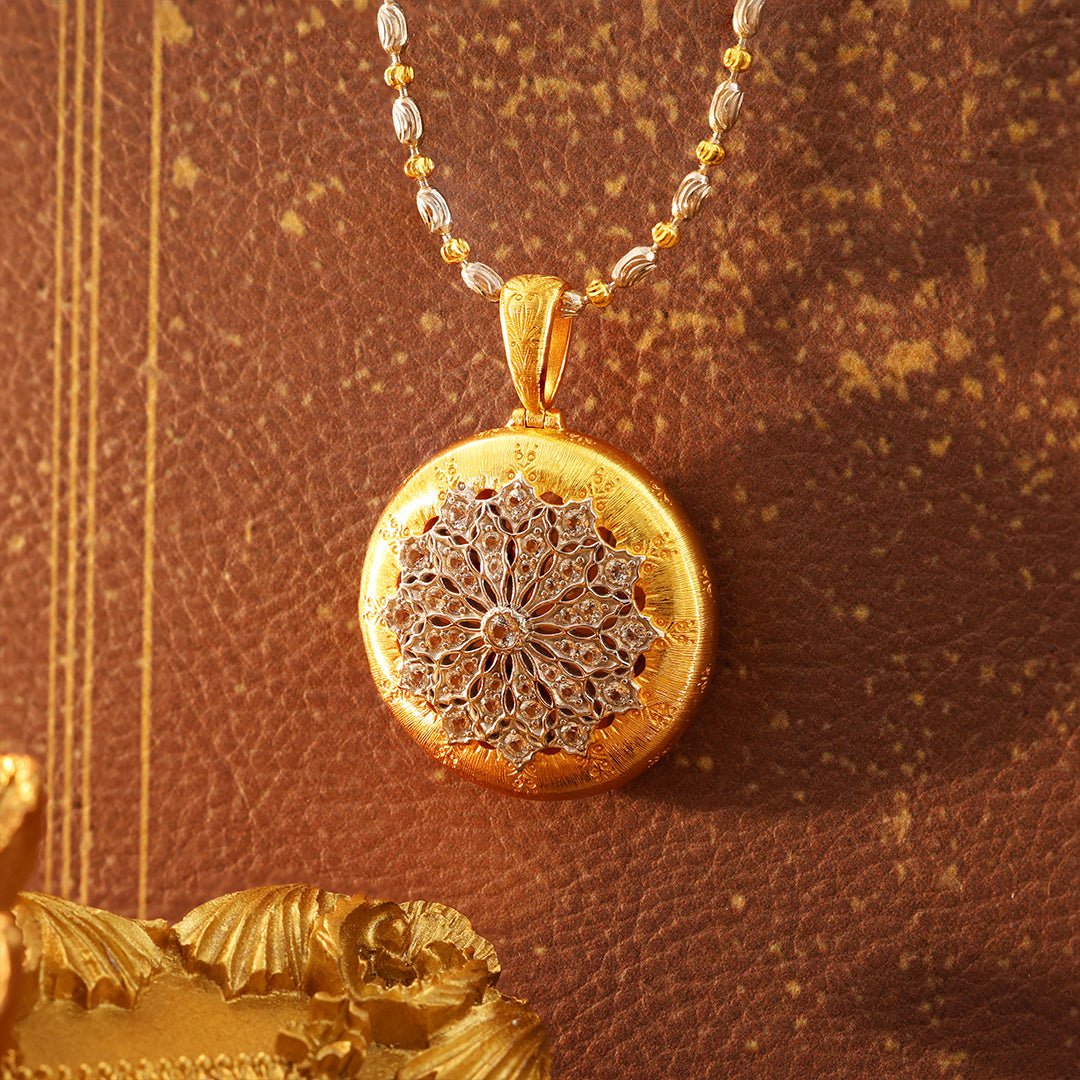 Brushed Gold CZ Antique Filigree Medallion Necklace - LGG Jewelry