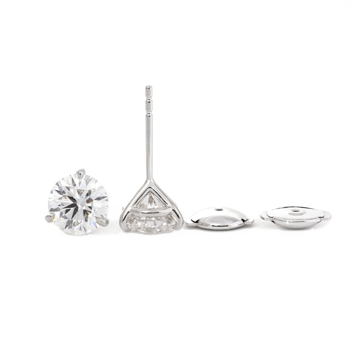 Cherished Moments 2 ct tw Round Cut Lab Diamond 3 Claw Prongs Martini Stud Earrings (DE/G Color, VS Clarity) - FIORESE JEWELRY