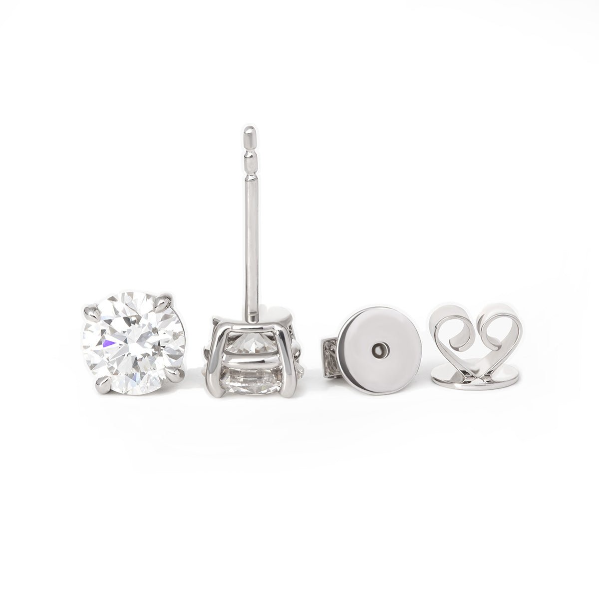 Cherished Moments 2 ct tw Round Cut Lab Diamond 4 Claw Prongs Basket Stud Earrings (DE/G Color, VS Clarity) - FIORESE JEWELRY
