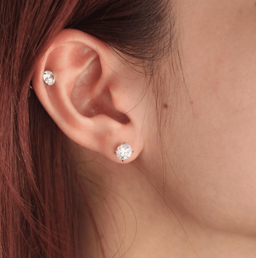 Cherished Moments 2 ct tw Round Cut Lab Diamond 4 Claw Prongs Basket Stud Earrings (DE/G Color, VS Clarity) - FIORESE JEWELRY