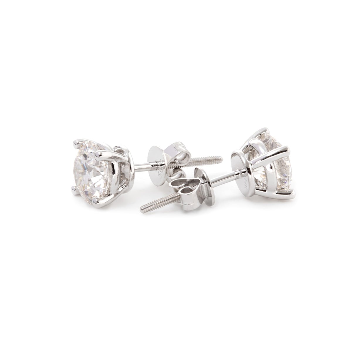 Cherished Moments 2 ct tw Round Cut Lab Diamond 4 Round Prongs Basket Stud Earrings (DE/G Color, VS Clarity) - FIORESE JEWELRY