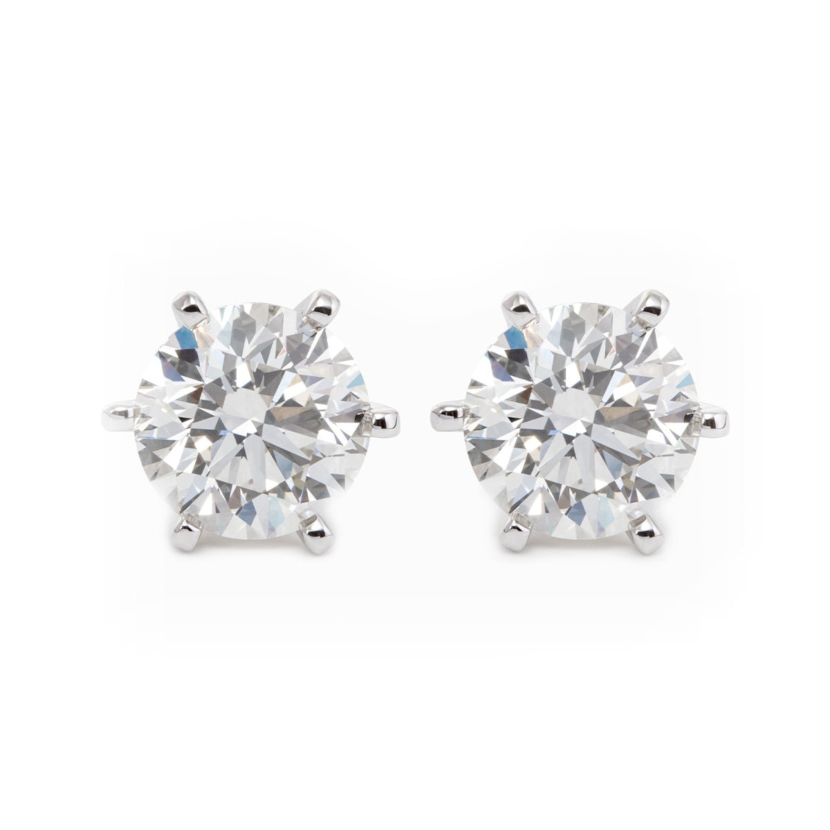 Cherished Moments 2 ct tw Round Cut Lab Diamond 6 Prongs Floral Setting Stud Earrings (DE/G Color, VS Clarity) - FIORESE JEWELRY