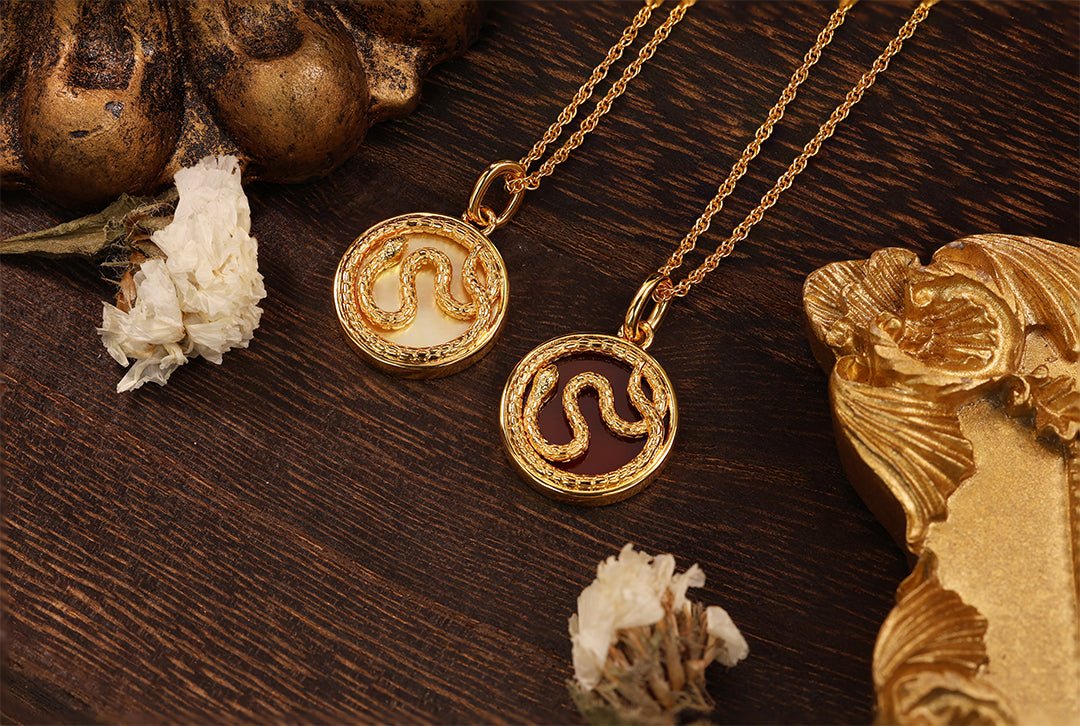 Chinese Zodiac Snake & Red Agate Pendant Necklace - LGG Jewelry