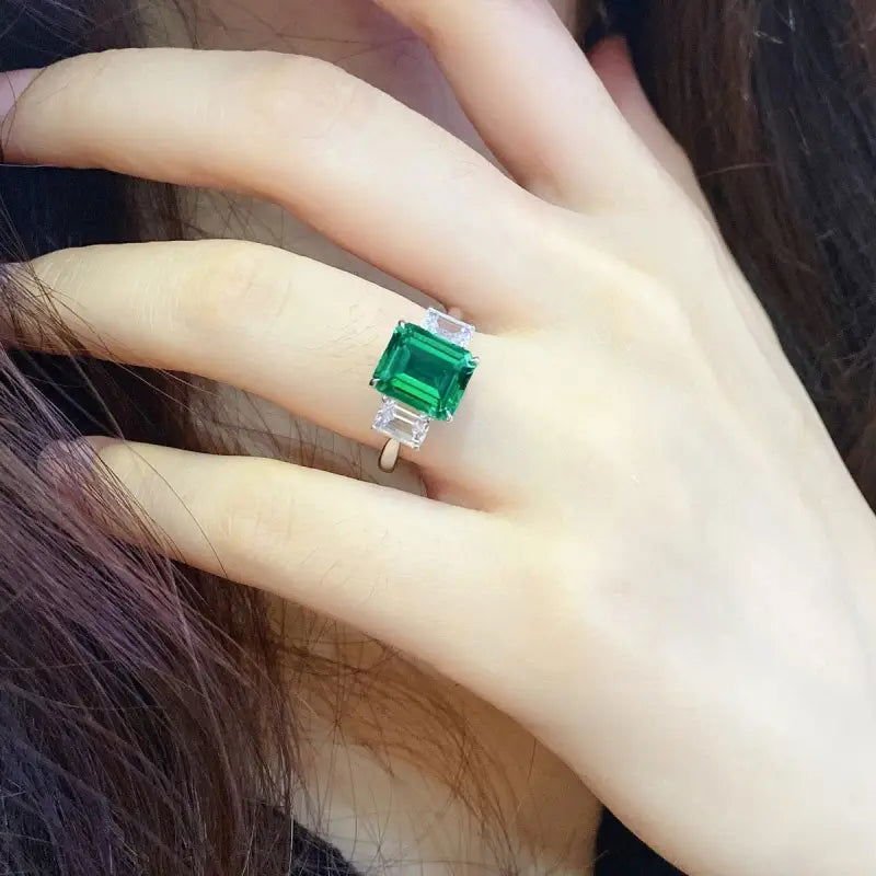 Classic 1.32 Ct Lab Emerald Three Stone Engagement Ring - LGG Jewelry
