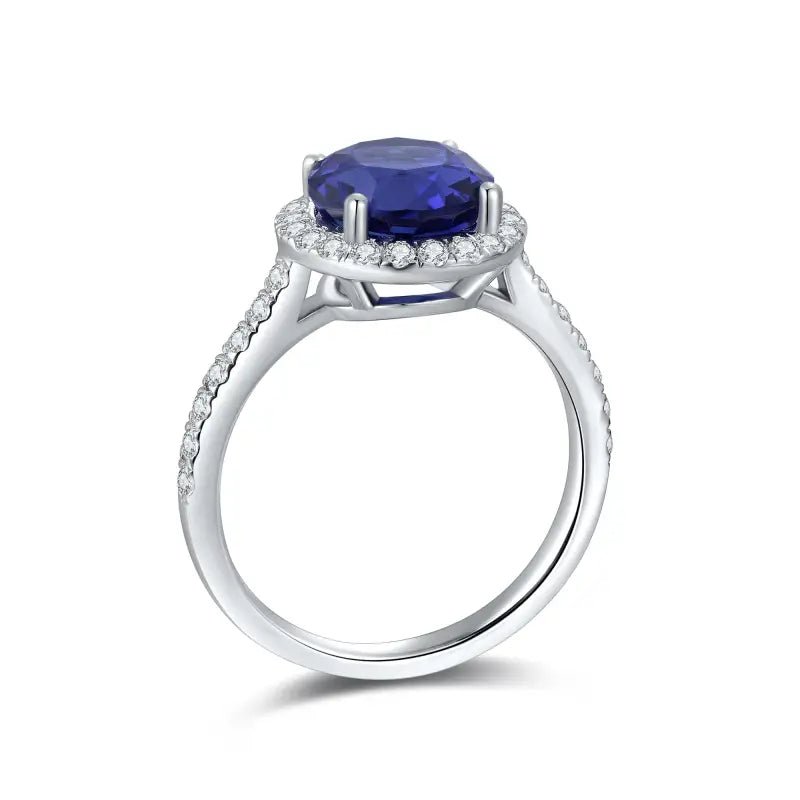 Classic 2.9 Ct Round Lab Blue Sapphire Halo Engagement Ring - LGG Jewelry