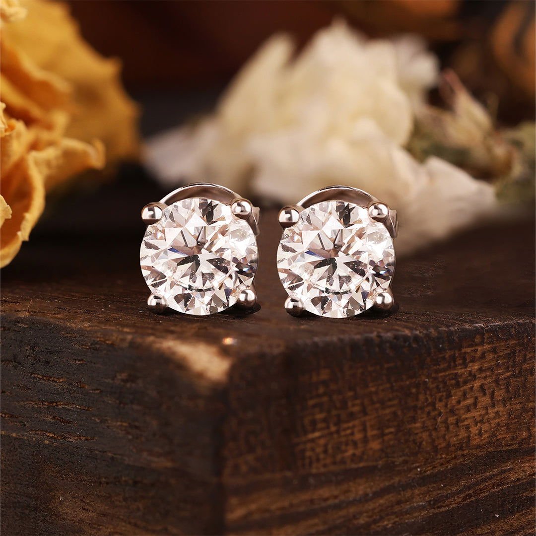 Classic Round Cut Lab Diamond Four Prongs Ear Studs - LGG Jewelry