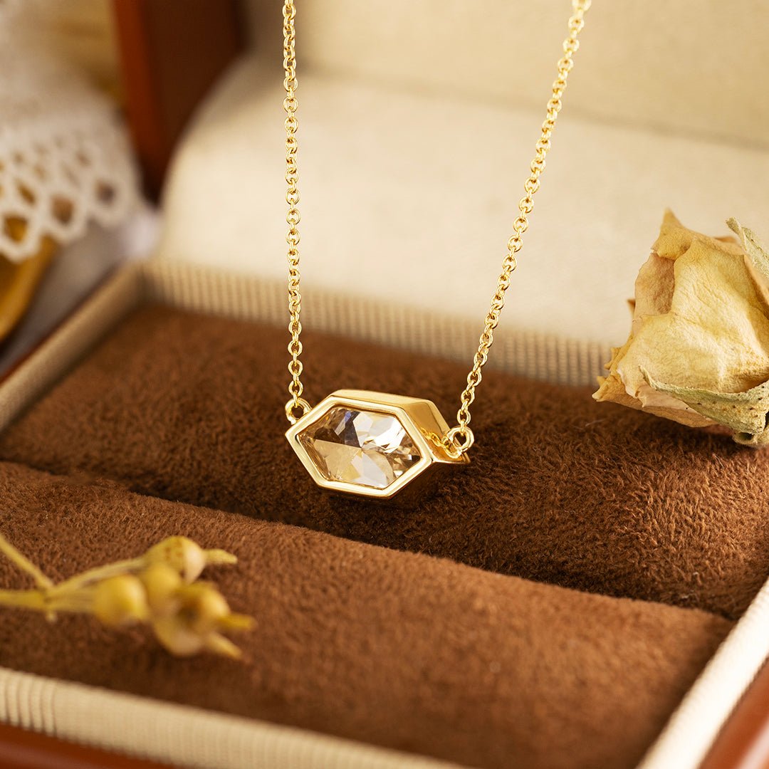 East-West 2 Ct Elongated Hexagon Shape Bezel Necklace - LGG Jewelry