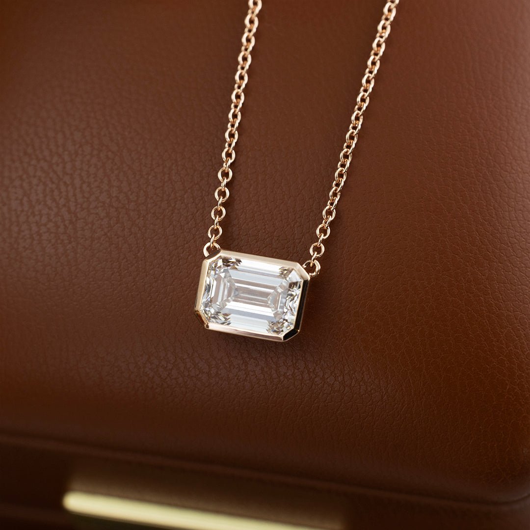 East-west 2 Ct Emerald Cut Lab Diamond Bezel Pendant Necklace - LGG Jewelry