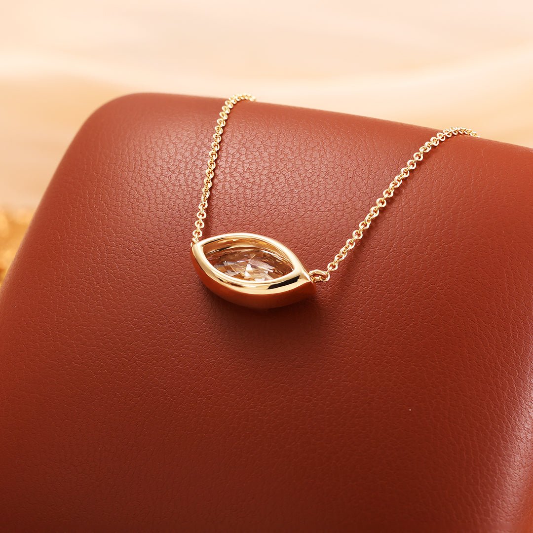 East-west 2 Ct Marquise Cut Lab Diamond Bezel Pendant Necklace - LGG Jewelry