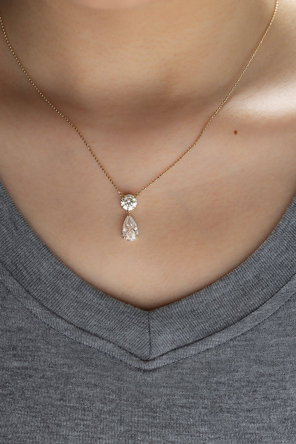 Elegant 1 Ct Round Cut & 2 Ct Pear Cut Drop Pendant Necklace - LGG Jewelry