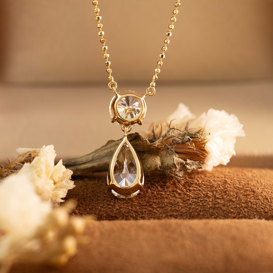 Elegant 1 Ct Round Cut & 2 Ct Pear Cut Drop Pendant Necklace - LGG Jewelry