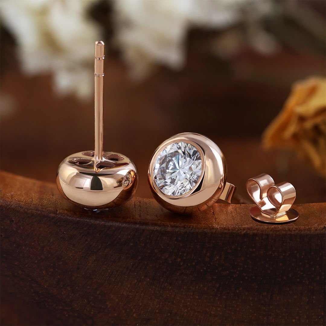 Elegant Button Round Cut Lab Diamond Bezel Ear Studs - LGG Jewelry