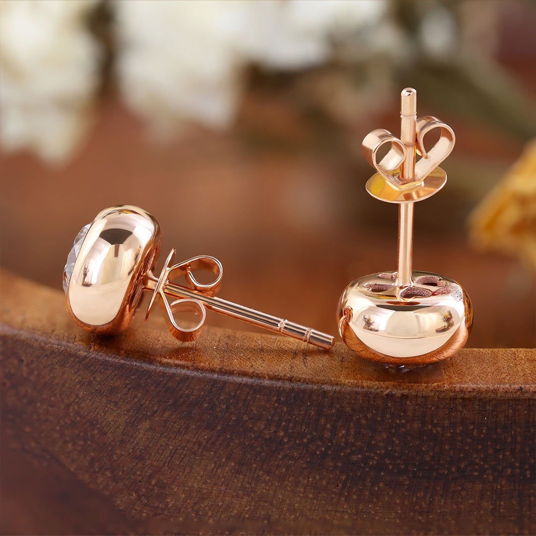 Elegant Button Round Cut Lab Diamond Bezel Ear Studs - LGG Jewelry