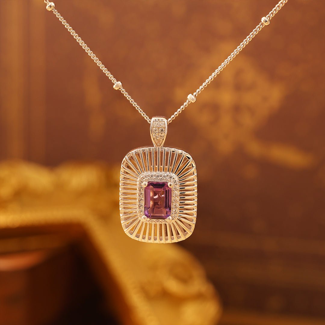 Emerald Cut Amethyst Art Deco Pendant Necklace - LGG Jewelry