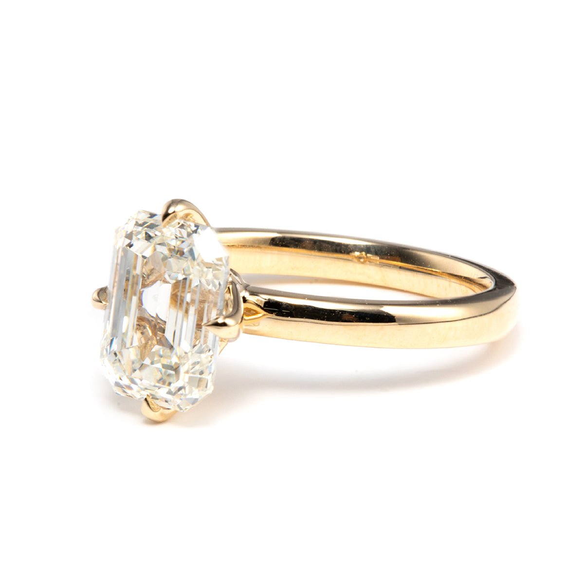 Emerald - Cut Lab Diamond Solitaire Ring with 4 - Claw Compass Tulip Setting - FIORESE JEWELRY