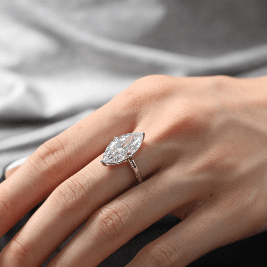 Marquise Cut Lab Diamond 4 Round Prongs Basket Solitaire Ring — Cathedral Design - FIORESE JEWELRY