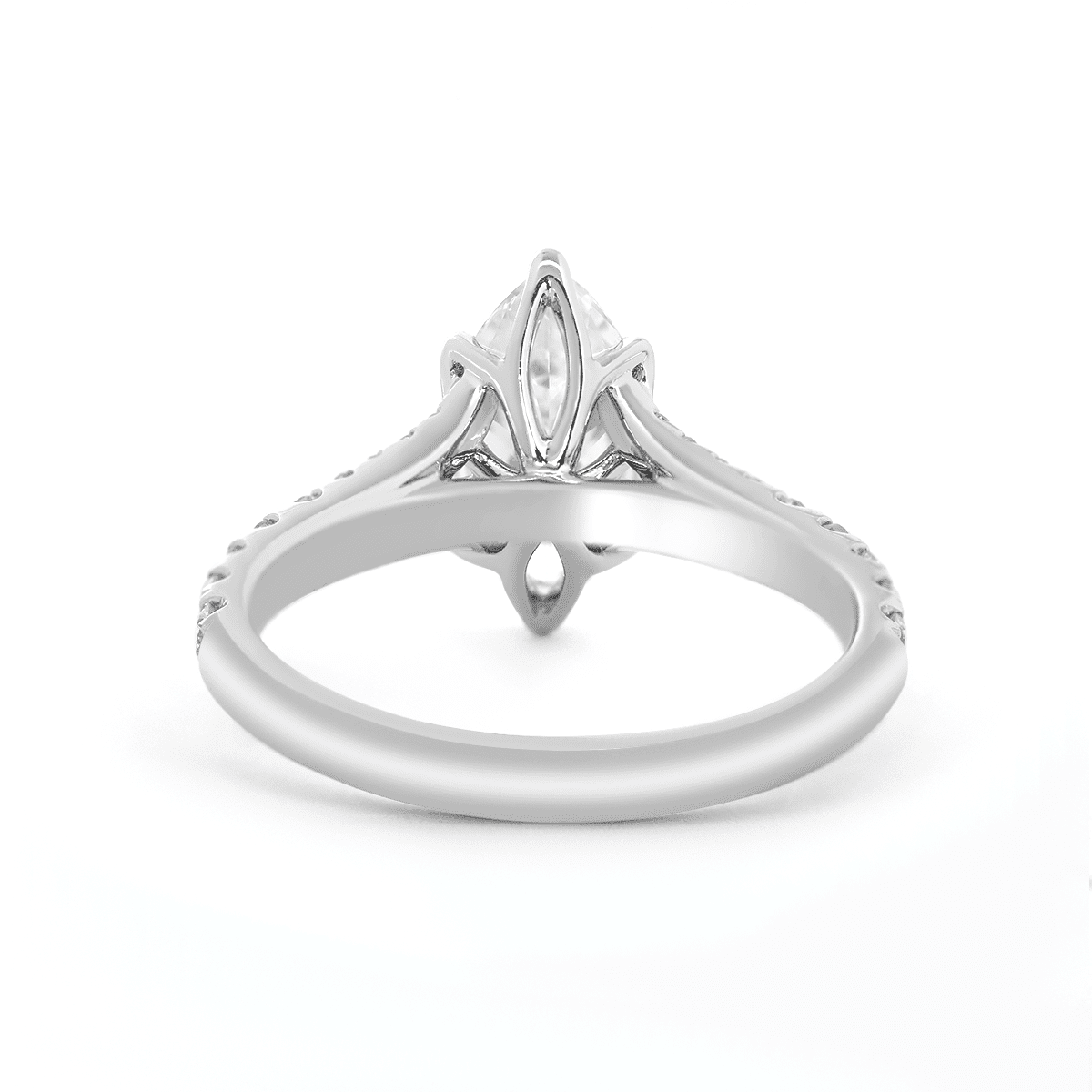 Marquise Cut Lab Diamond Six Claw Prongs Floral Basket Ring — With Round Lab Diamond Pave Split Band Design - FIORESE JEWELRY