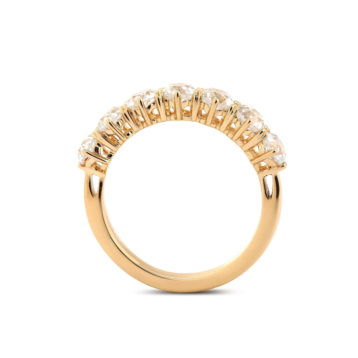 Old European - Cut Lab Diamond 7 - Stone Half Eternity Ring with Tapered Band - FIORESE JEWELRY