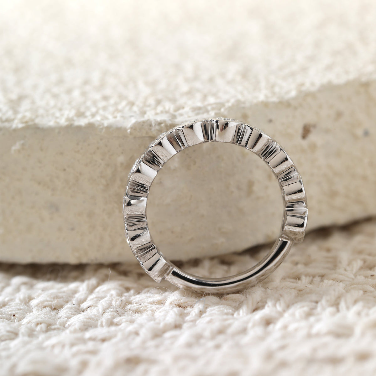 Oval - Cut Lab Diamond Bezel 2/3 Eternity Ring - FIORESE JEWELRY