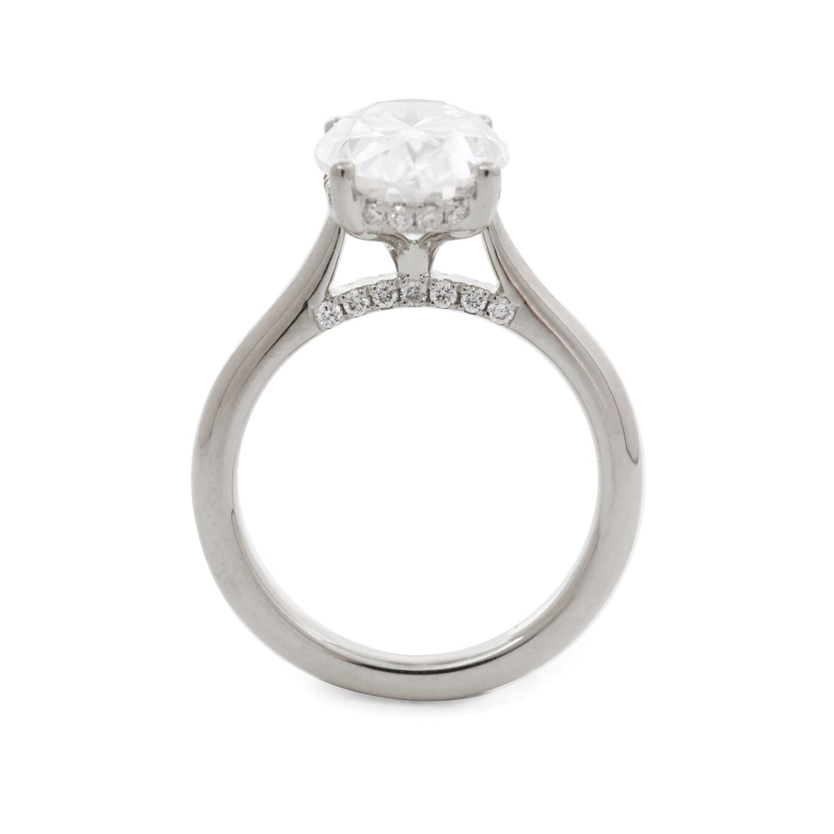 Oval Lab Diamond 4 - Round Prong Hidden Halo Cathedral Bridal Set — Engagement Ring with Oval Lab Diamond Half Eternity Shared - Prong Band - FIORESE JEWELRY