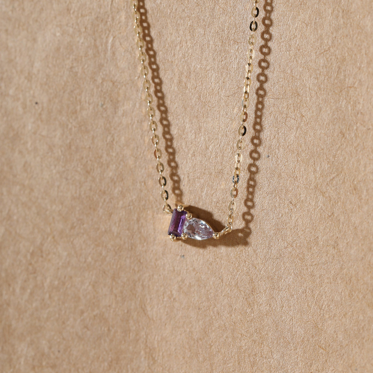 Pear-Cut Alexandrite & Baguette-Cut Natural Amethyst Toi et Moi Pendant Necklace - FIORESE JEWELRY